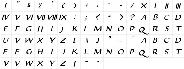 Justinian Italic  glyph index