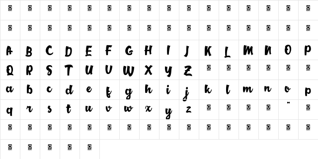 Middle Class Script Regular  glyph index