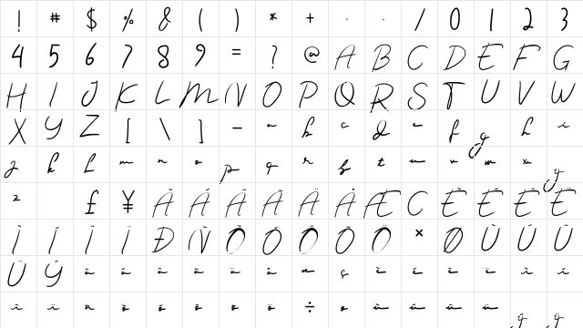 luciana Regular  glyph index