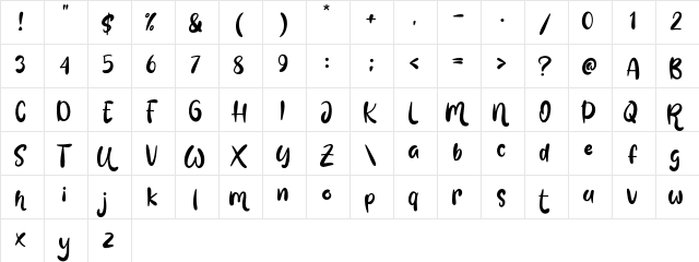 Love Mint Regular  glyph index