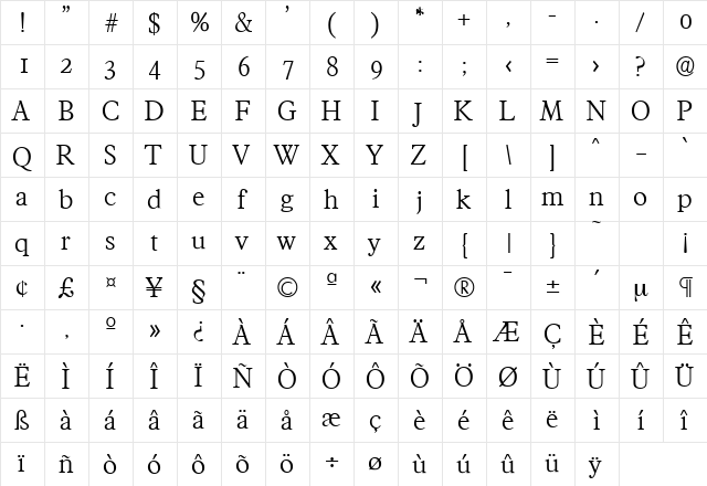Francisco-Serial-Light Regular  glyph index