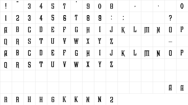 Excelsis Shadow Regular  glyph index