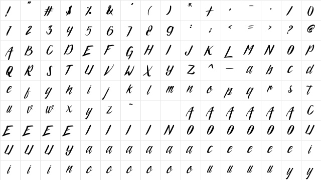 Argopuro Script Demo Regular  glyph index