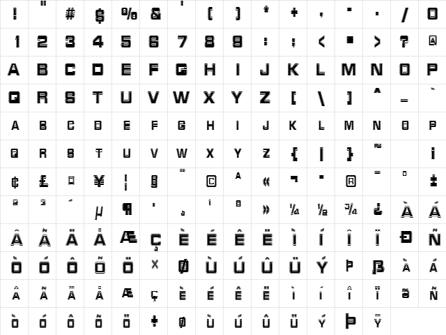 RedAlertCondensed Regular  glyph index