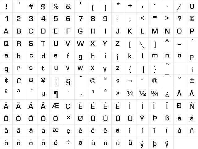 Eurostile Becker Med Regular  glyph index