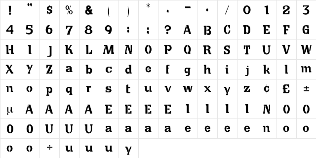 Mexico Regular  glyph index