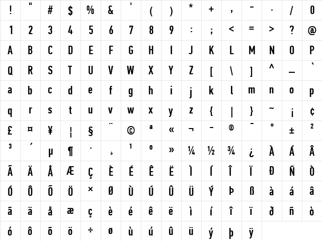 PF Din Text Comp Pro Medium  glyph index