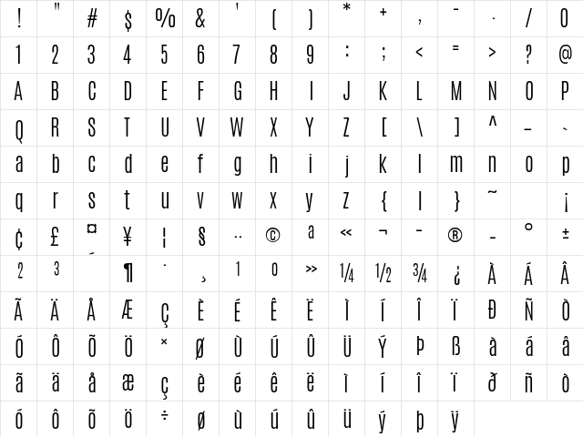 Antonio Light  glyph index
