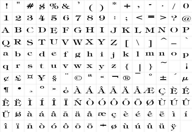 JewelExtended Regular  glyph index
