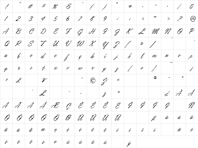 Orion Script Normal  glyph index