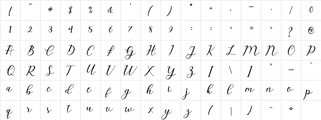 Emeley Script Italic  glyph index