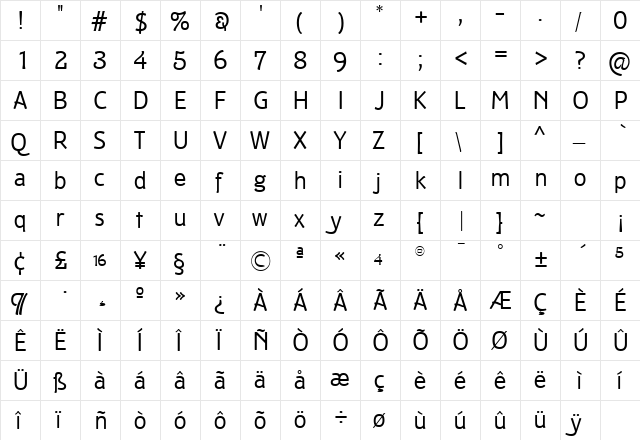 TFMaltbyAntique Regular  glyph index