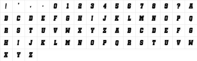 Soccer League College Italic  glyph index