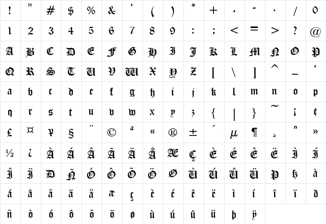 Iglesia-Light Regular  glyph index