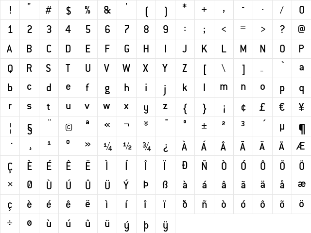 Conduit ITC Medium Regular  glyph index