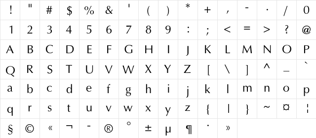 AGOpusC Regular  glyph index