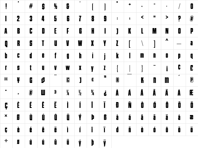 LHF Tallington BETA Regular  glyph index