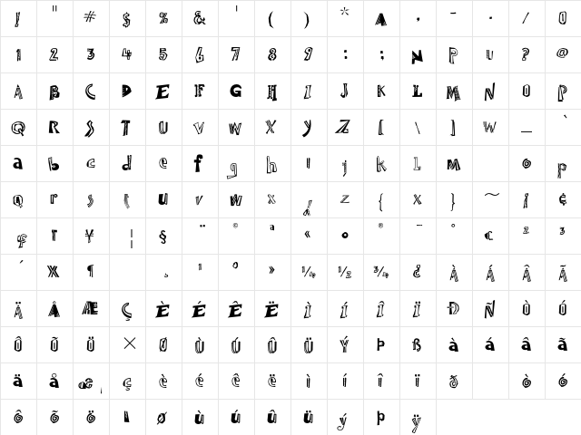 Jambalaya Too ITC Regular  glyph index