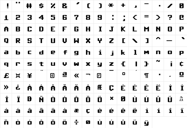 Commodore 64 Rounded Regular  glyph index