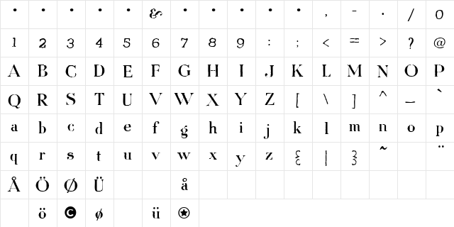 SchwingShift Regular  glyph index