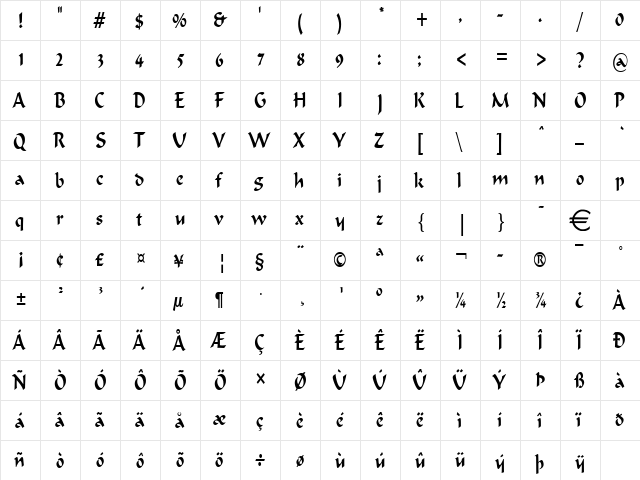 FlatBrushThin Normal  glyph index