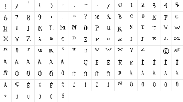 LOlivier Irregular Regular  glyph index