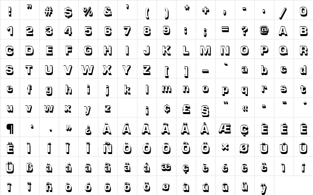 EurostileTBlaSh1 Regular  glyph index