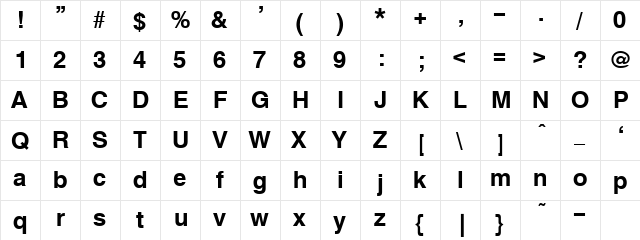 TxFntB12 Regular  glyph index