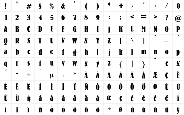 Laurin Regular  glyph index