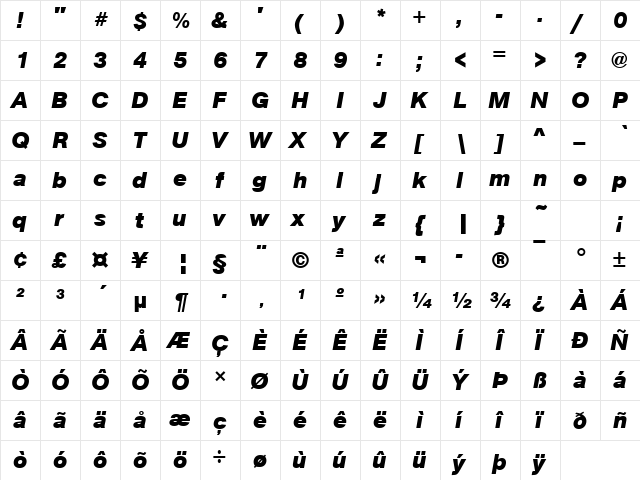 URWAccidaliaBucT Bold Italic  glyph index