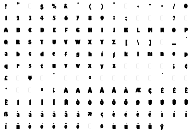 Gill Kayo Condensed Plain  glyph index