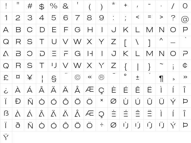 MADE Outer Sans Alt Thin  glyph index