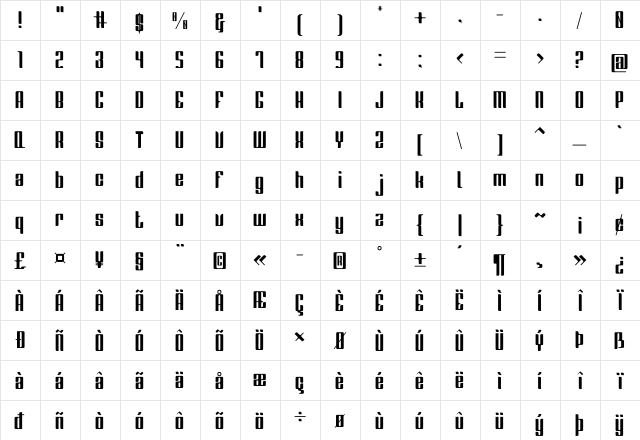Greenleaf Regular  glyph index