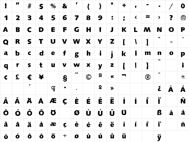 SaxonyAntique-Xbold Regular  glyph index