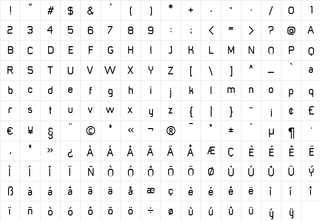 MisterGiacco Regular  glyph index