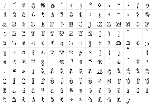 DanielBeckerShadow Bold  glyph index