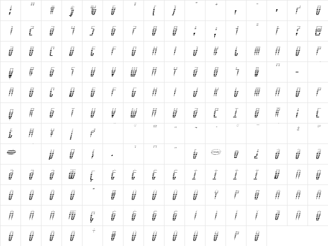 Swordtooth Gradient Italic Italic  glyph index