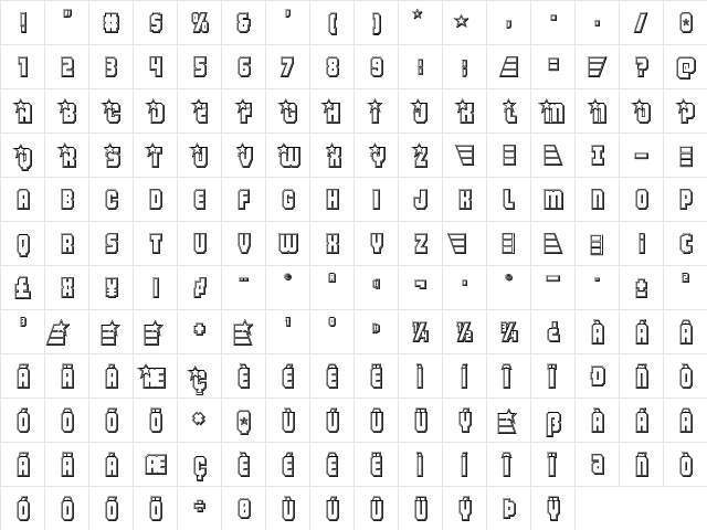 Army Rangers Engraved Regular  glyph index
