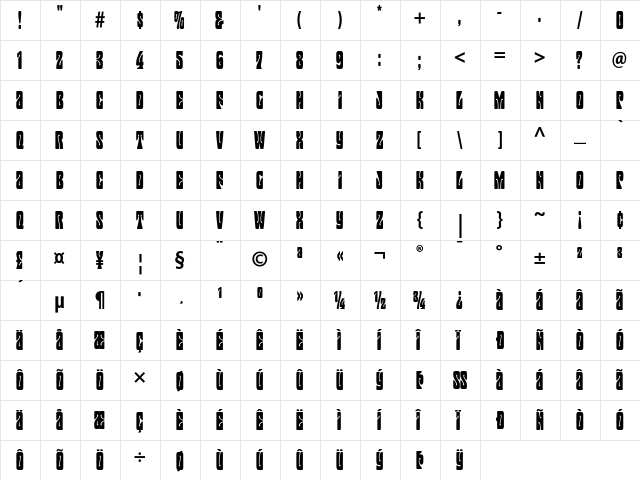 Mojo Regular  glyph index