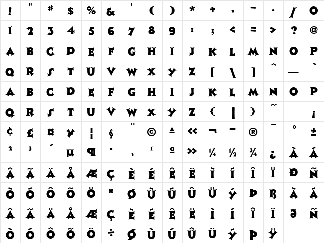 Jazz Poster ICG Regular  glyph index