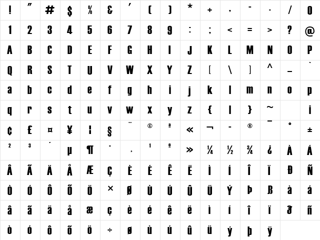 Haettenschweiler Regular  glyph index