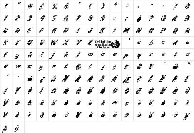 Jest Inline Regular  glyph index
