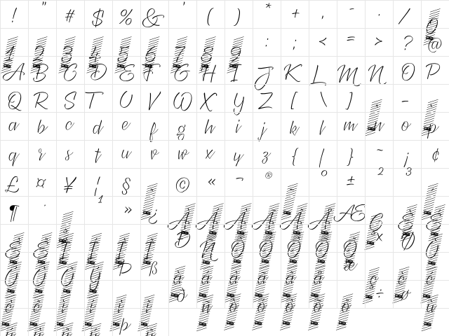 XXII CoolScript - DEMO Thin  glyph index