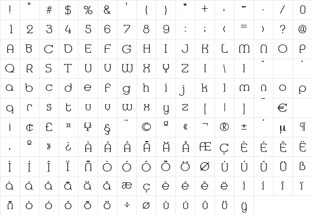 Media-Xlight Regular  glyph index