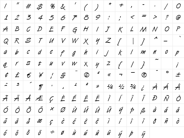 Script-V650 Regular  glyph index