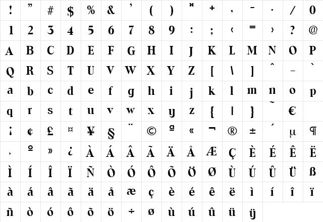 Toledo-DemiBold Regular  glyph index