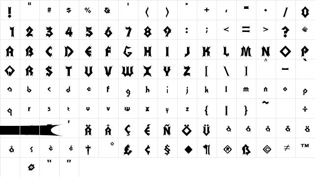 Transylvania-Regular Regular  glyph index