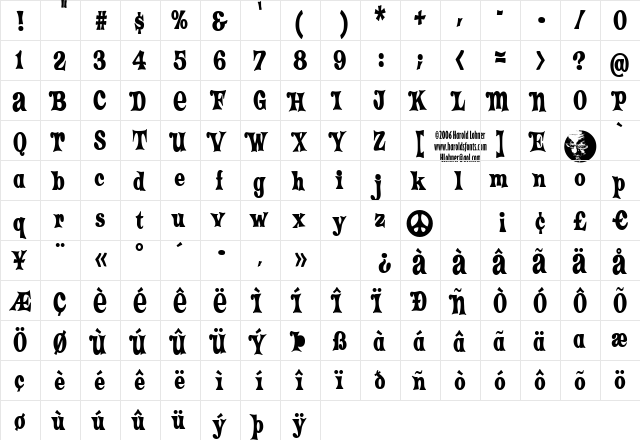 Crazy HaroldCondensed Alt Flare Regular  glyph index