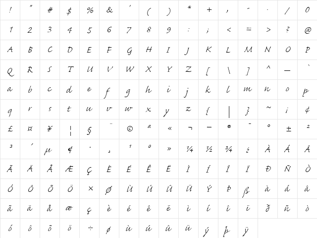 Caflisch Script MM Regular  glyph index