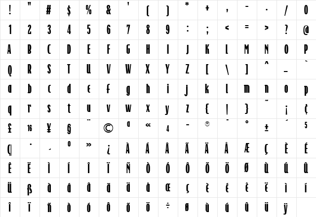 TFRaincheck Heavy  glyph index